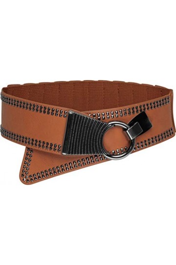 BlackButterfly Large Élastique Extensible Métal Clouté Crochet Boucle Ceinture Marron clair, XL 