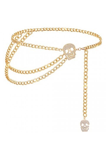 Lamdgbway Ceintures En Chaîne Pour Femmes Multi Couche Crâne Ceinture Pour Robe Cristal Crâne Or 90 CM