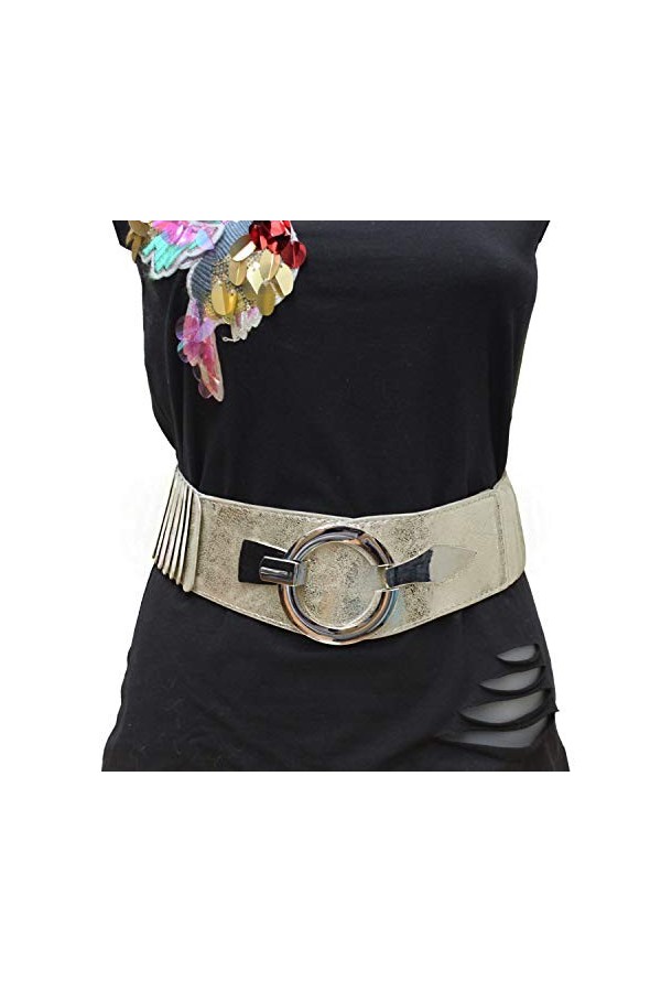 Glamexx24 Ceinture femme élastique 6cm large taille ceinture bague argent