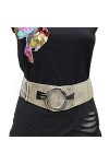 Glamexx24 Ceinture femme élastique 6cm large taille ceinture bague argent