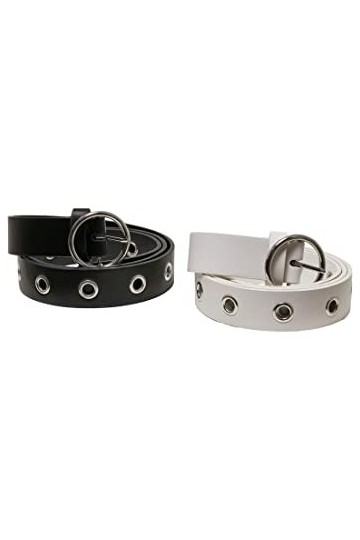 Urban Classics Lot de 2 Ceintures en Cuir synthétique, Noir/Blanc, Small-Medium Mixte