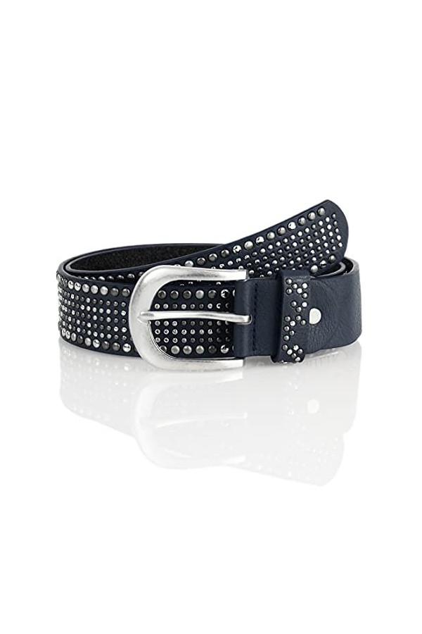 irisaa Ceinture large à rivets vintage pour femme, bleu marine, 90