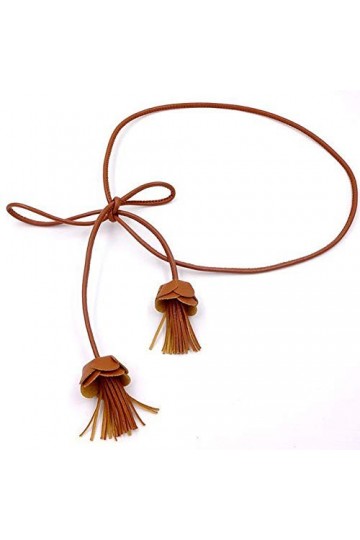 RelaxLife Femmes Robe Ceintures 160 Cm Mince en Cuir PU Ceinture Femmes Faux Ceinture avec Fleur Gland Robe Ceinture Longue C