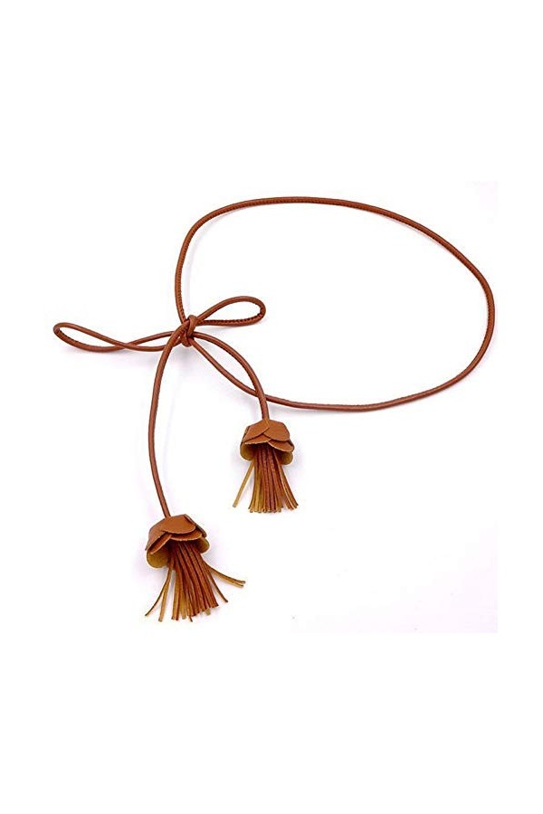 RelaxLife Femmes Robe Ceintures 160 Cm Mince en Cuir PU Ceinture Femmes Faux Ceinture avec Fleur Gland Robe Ceinture Longue C