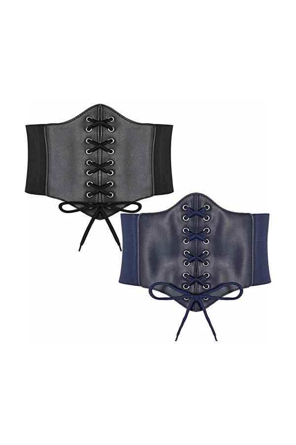 Hoerev Dames Filles Élastique Large bande Élastique Attaché Guêpe Corset Taille Ceinture Bustiers Corsets，Noir + bleu marine，