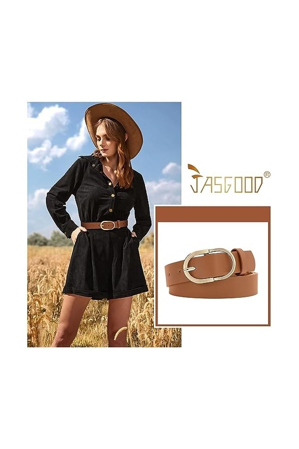JasGood Ceinture en cuir pour pantalon en jean - Boucle dorée - Pour femme, 2-marron, 140cm Passt Taillengröße 116-125cm 