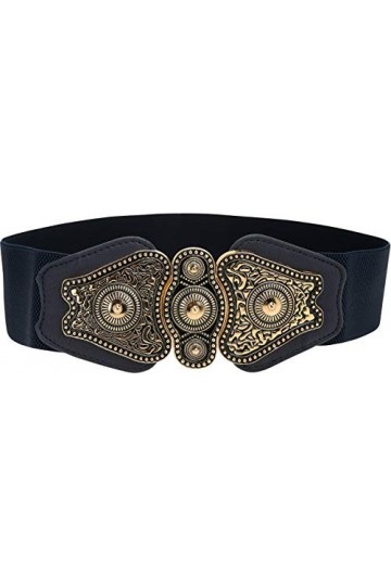 BlackButterfly Vintage Large Élastique Extensible Antique Boucle Ceinture Bleu nuit, M 