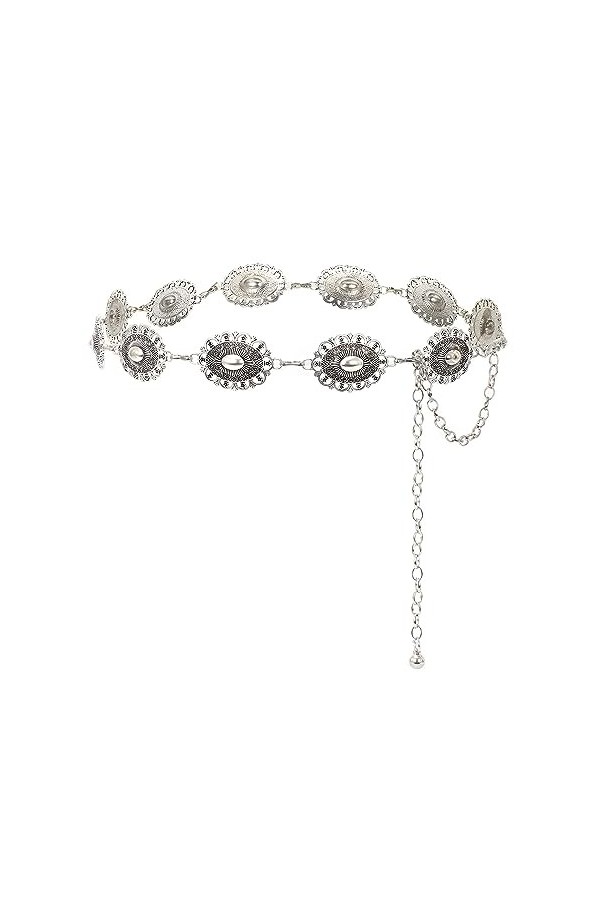 XZQTIVE Ceinture en chaîne bohème pour robe western argent Concho pour femme - Réglable - En métal - Ceinture de cowgirl, A-a