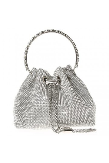 COAIMANEY Pochette de soirée souple en strass pour femme - Pour fête de mariage, bal de fin dannée, Argenté.