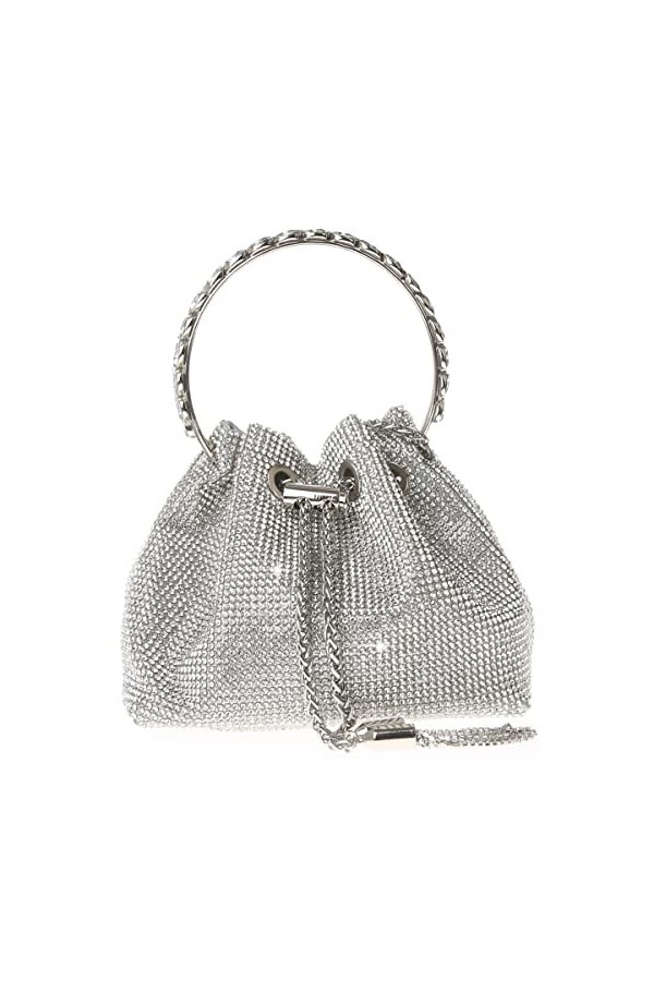 COAIMANEY Pochette de soirée souple en strass pour femme - Pour fête de mariage, bal de fin dannée, Argenté.