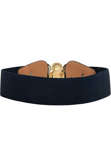 BlackButterfly Vintage Large Élastique Extensible Antique Boucle Ceinture Bleu nuit, M 