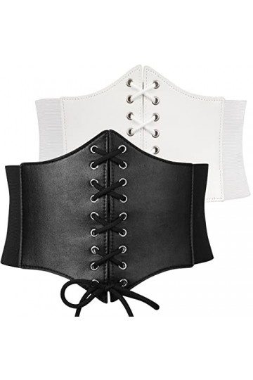 Jasgood Ceinture élastique à lacets pour femme, F-noir + blanc, X-Small