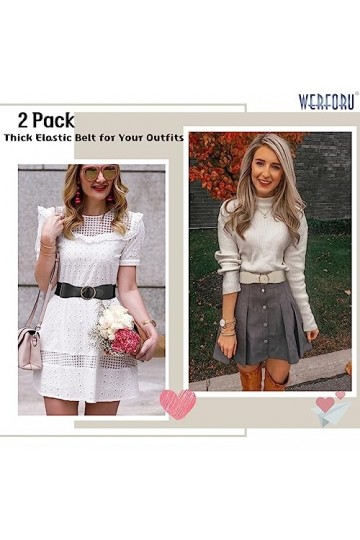 WERFORU Lot de 2 ceintures élastiques pour femme - Vintage - Large ceinture pour robe - Tendance - Extensible, B-noir+beige, 