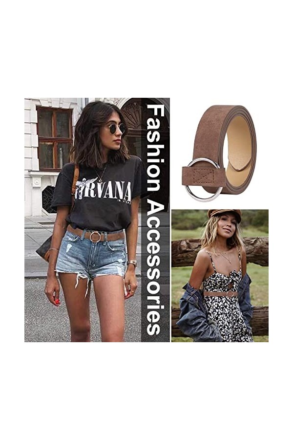 XZQTIVE Ceinture en cuir pour femme avec boucle circulaire No Pin & Hole Ceinture réglable pour jeans, Café C., Fit Taille Gr