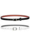 XZQTIVE Lot de 2 ceintures fines en cuir pour femme avec boucle argentée pour pantalons, jeans, robes, B-noir+blanc, 100cm Pa