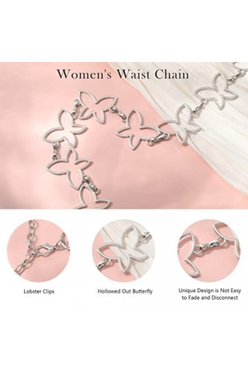 Kajeer Chaîne Ceinture pour Femme - Chaîne de Taille Réglable Or Argent Métal Lien Ceinture Décorative pour Robe