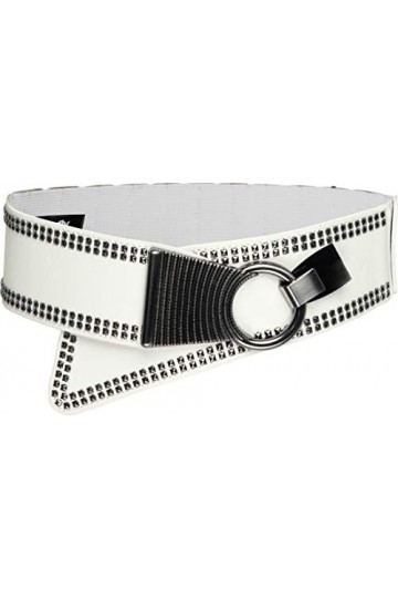 BlackButterfly Large Élastique Extensible Métal Clouté Crochet Boucle Ceinture Blanc, M 