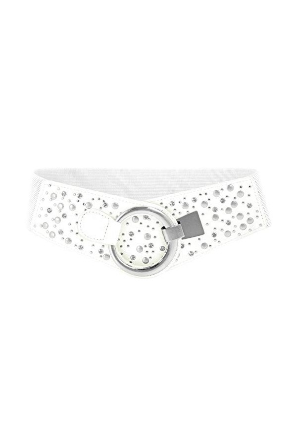 BlackButterfly Large Élastique Extensible Métal Clouté Crochet Boucle Ceinture Blanc, L