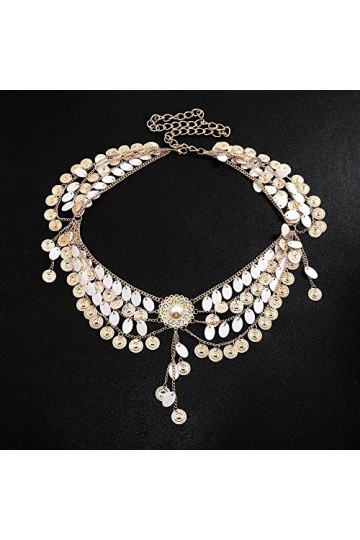 MEGAUK Ceinture en chaîne rétro pour femme - Ceinture en métal à franges - Pour danse du ventre, Or 07431, taille unique