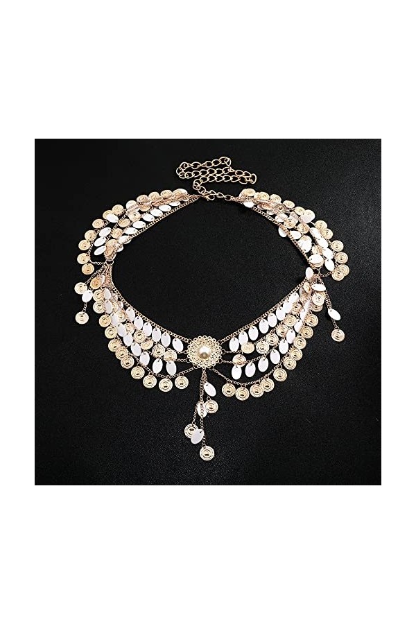 MEGAUK Ceinture en chaîne rétro pour femme - Ceinture en métal à franges - Pour danse du ventre, Or 07431, taille unique