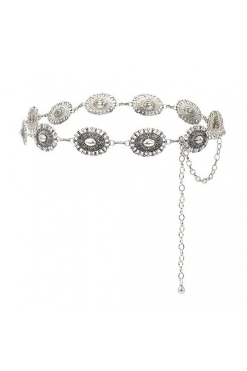 XZQTIVE Ceinture en chaîne bohème pour robe western argent Concho pour femme - Réglable - En métal - Ceinture de cowgirl, A-a
