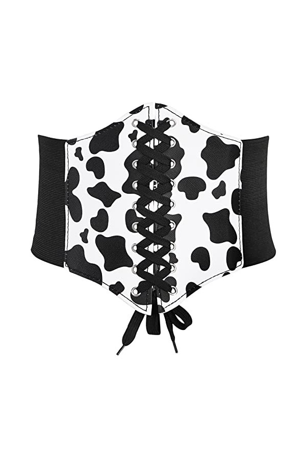 KharmLaddy Ceinture corset pour femme à lacets larges ceintures en cuir élastiques, Vache noire, S: waist 25-27