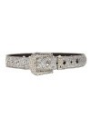 JowTreex Ceinture en cuir clouté avec strass pour homme et femme, Argenté., 28-35W