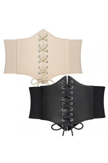 WERFORU Lot de 2 ceintures Waspie profondes pour femme - Large ceinture à lacets pour femme - Corset élastique - Pour fête d
