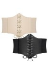 WERFORU Lot de 2 ceintures Waspie profondes pour femme - Large ceinture à lacets pour femme - Corset élastique - Pour fête d