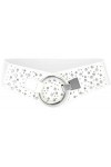 BlackButterfly Large Élastique Extensible Métal Clouté Crochet Boucle Ceinture Blanc, L 