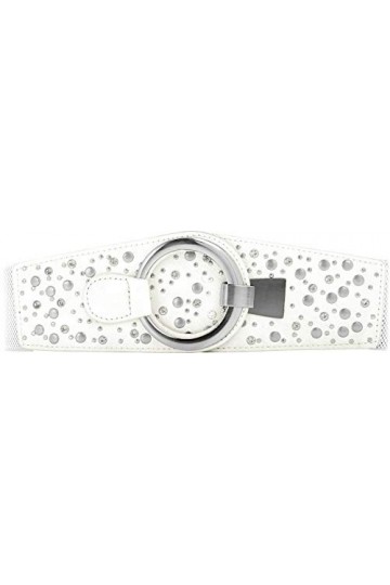 BlackButterfly Large Élastique Extensible Métal Clouté Crochet Boucle Ceinture Blanc, L 