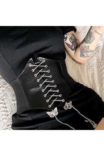 Lamdgbway Corset En Cuir À Lacets Ceinture Élastique Rétro Ceinture Pour Femmes Grils Papillon Noir 75cm