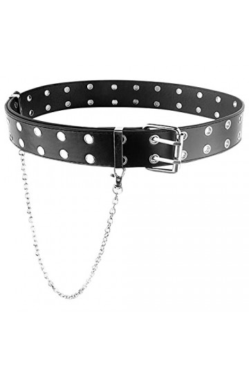 Ceinture Homme Femme Double Trou Ceinture En Cuir Pu Noir Avec Chaîne Ceinture Punk Ceinture Cloutée Femme Ceinture Double Tr