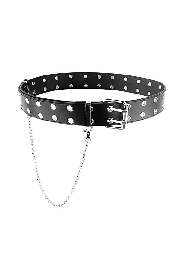 Ceinture Homme Femme Double Trou Ceinture En Cuir Pu Noir Avec Chaîne Ceinture Punk Ceinture Cloutée Femme Ceinture Double Tr