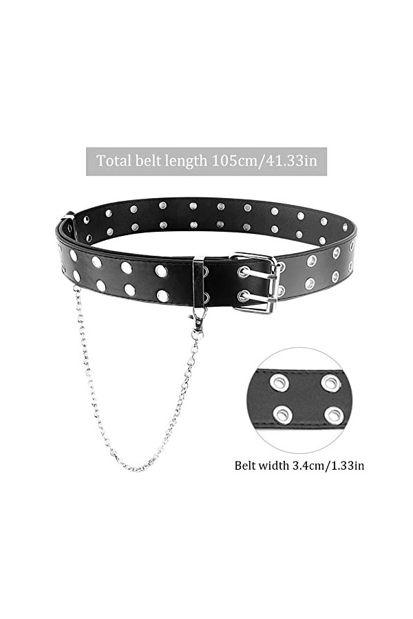 Ceinture Homme Femme Double Trou Ceinture En Cuir Pu Noir Avec Chaîne Ceinture Punk Ceinture Cloutée Femme Ceinture Double Tr