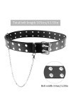Ceinture Homme Femme Double Trou Ceinture En Cuir Pu Noir Avec Chaîne Ceinture Punk Ceinture Cloutée Femme Ceinture Double Tr