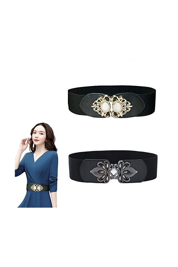 Sertay Ceinture Elastique Femme, 2 Pièces Ceinture Large à Taille Élastique, Ceintures De Taille Vintage, Ceinture Élastique 