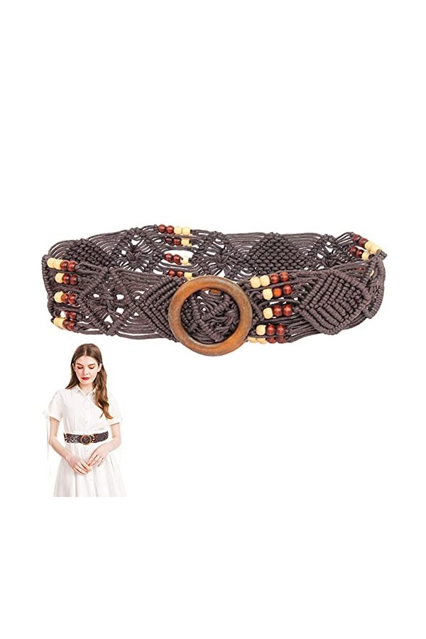 QNMD Ceinture Tressée pour Femme, 100-105CM Ceinture de Vêtements, Élastique Ceinture de Robe Tressée, Ceinture en Paille Tis