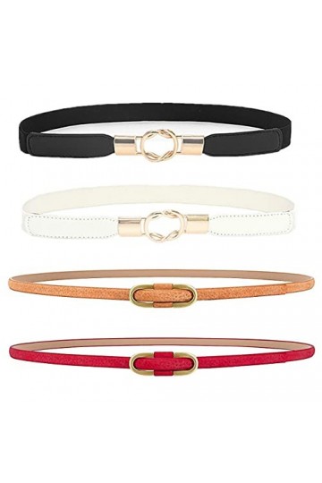 4 Pièces Ceinture Fine, Ceinture Fine En Cuir PU pour Femme, Métal Élastique Ceinture à Fermoir, Ceinture Fine Femme, Ceintur