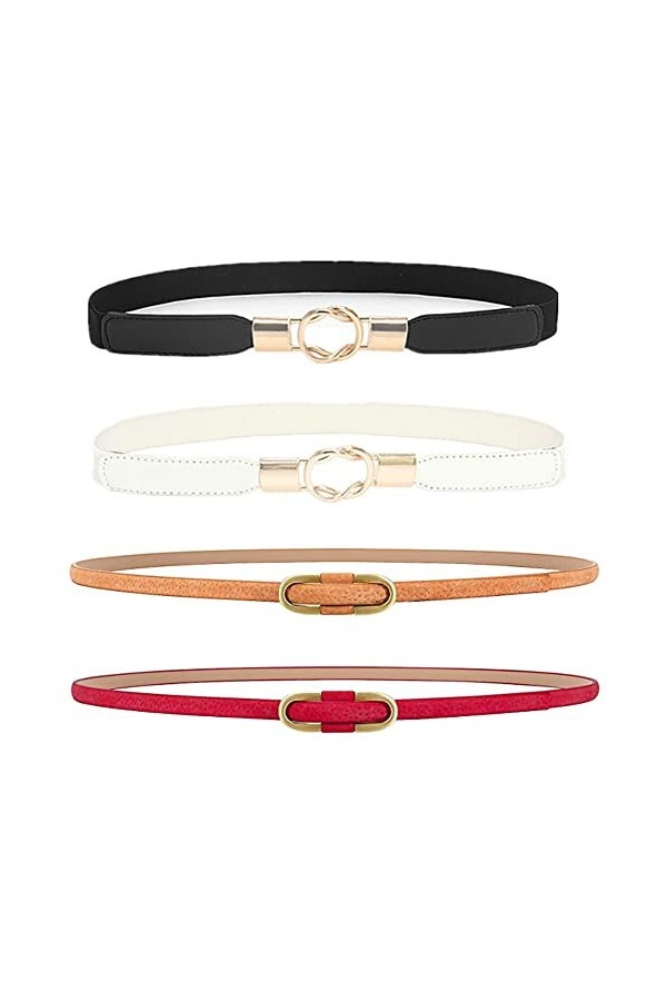 4 Pièces Ceinture Fine, Ceinture Fine En Cuir PU pour Femme, Métal Élastique Ceinture à Fermoir, Ceinture Fine Femme, Ceintur