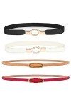 4 Pièces Ceinture Fine, Ceinture Fine En Cuir PU pour Femme, Métal Élastique Ceinture à Fermoir, Ceinture Fine Femme, Ceintur