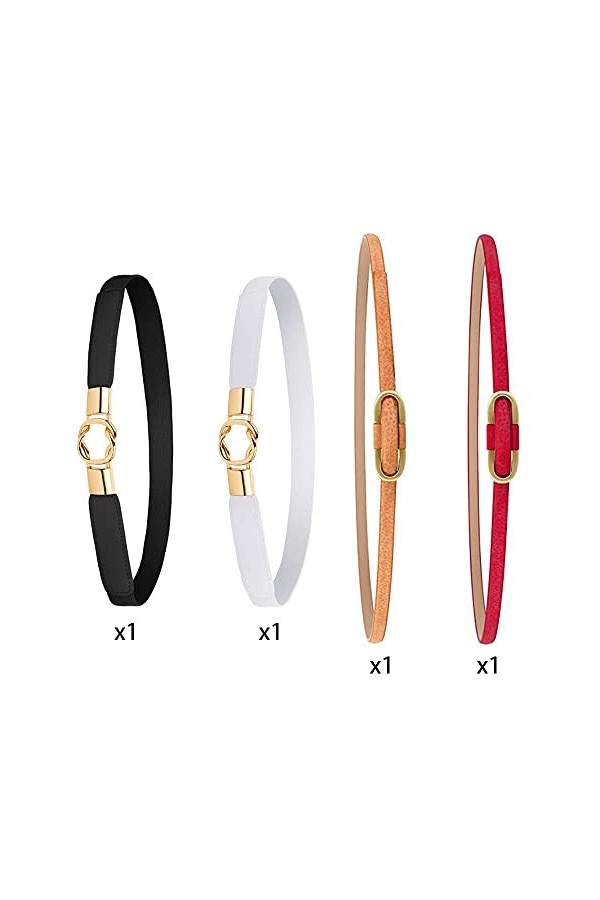 4 Pièces Ceinture Fine, Ceinture Fine En Cuir PU pour Femme, Métal Élastique Ceinture à Fermoir, Ceinture Fine Femme, Ceintur