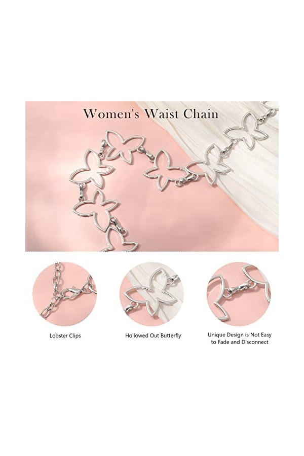 Kajeer Chaîne Ceinture pour Femme - Chaîne de Taille Réglable Or Argent Métal Lien Ceinture Décorative pour Robe