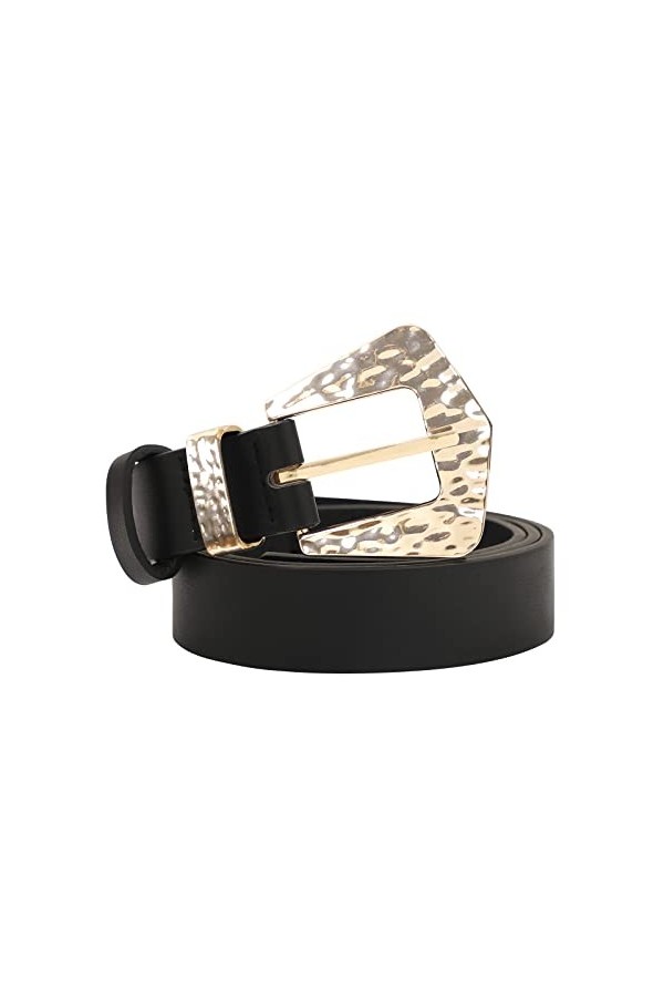 Kajeer Ceinture en cuir PU pour femme avec boucle vintage Noir Marron Ceinture pour pantalons Jeans Robes