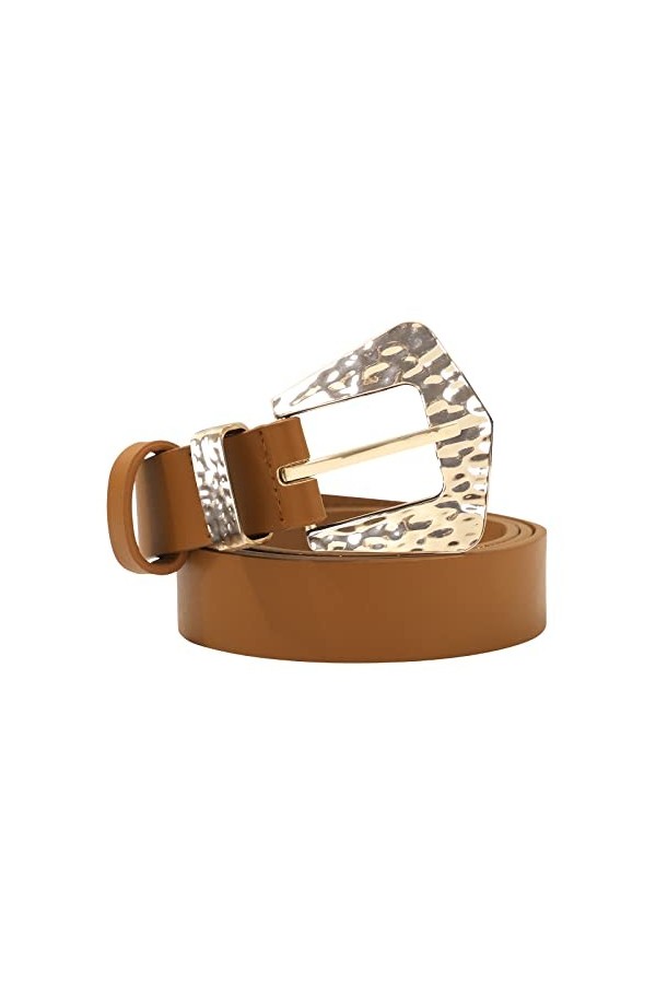 Kajeer Ceinture en cuir PU pour femme avec boucle vintage Noir Marron Ceinture pour pantalons Jeans Robes