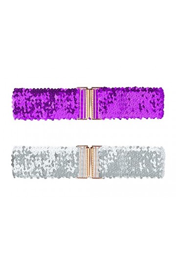 Allegra K Ceintures larges Boucles de verrouillage Paillettes Ceintures extensibles brillantes 2PCS pour femmes Violet clair 