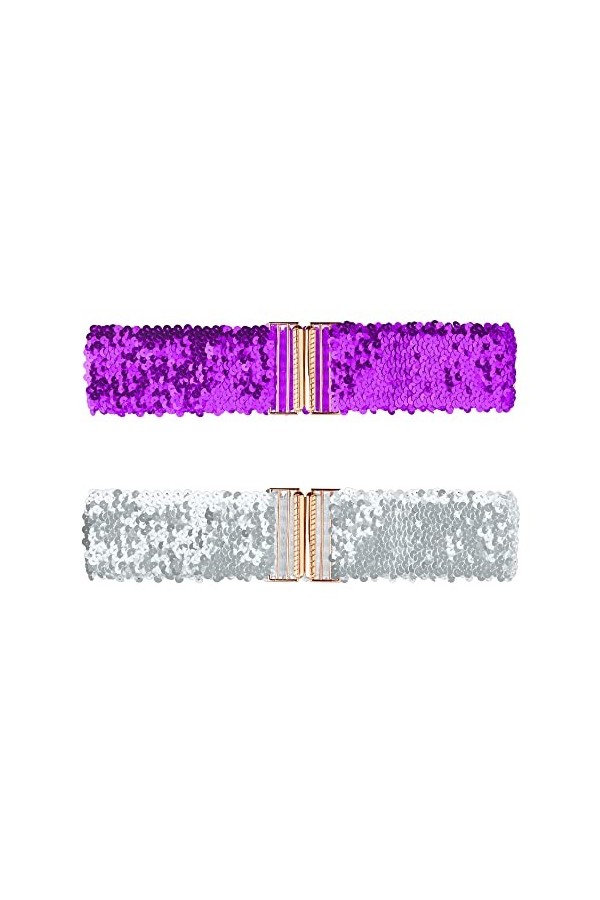 Allegra K Ceintures larges Boucles de verrouillage Paillettes Ceintures extensibles brillantes 2PCS pour femmes Violet clair 