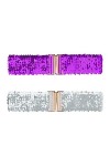 Allegra K Ceintures larges Boucles de verrouillage Paillettes Ceintures extensibles brillantes 2PCS pour femmes Violet clair 