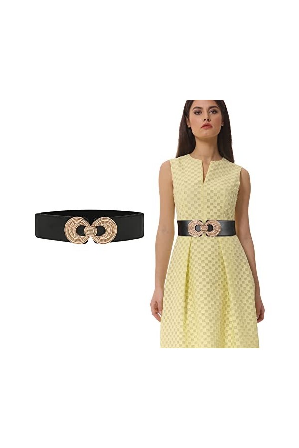Kajeer Ceinture Large pour Femmes - Ceinture élastique pour Femmes avec Boucle danneau doré Ceinture Vintage pour Robes de F