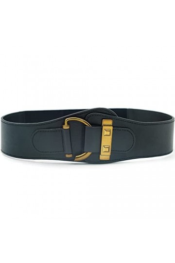 Gomerbesen Ceinture rétro pour femme avec boucles en forme de D, ceinture large élastique polyvalente, Noir , taille unique